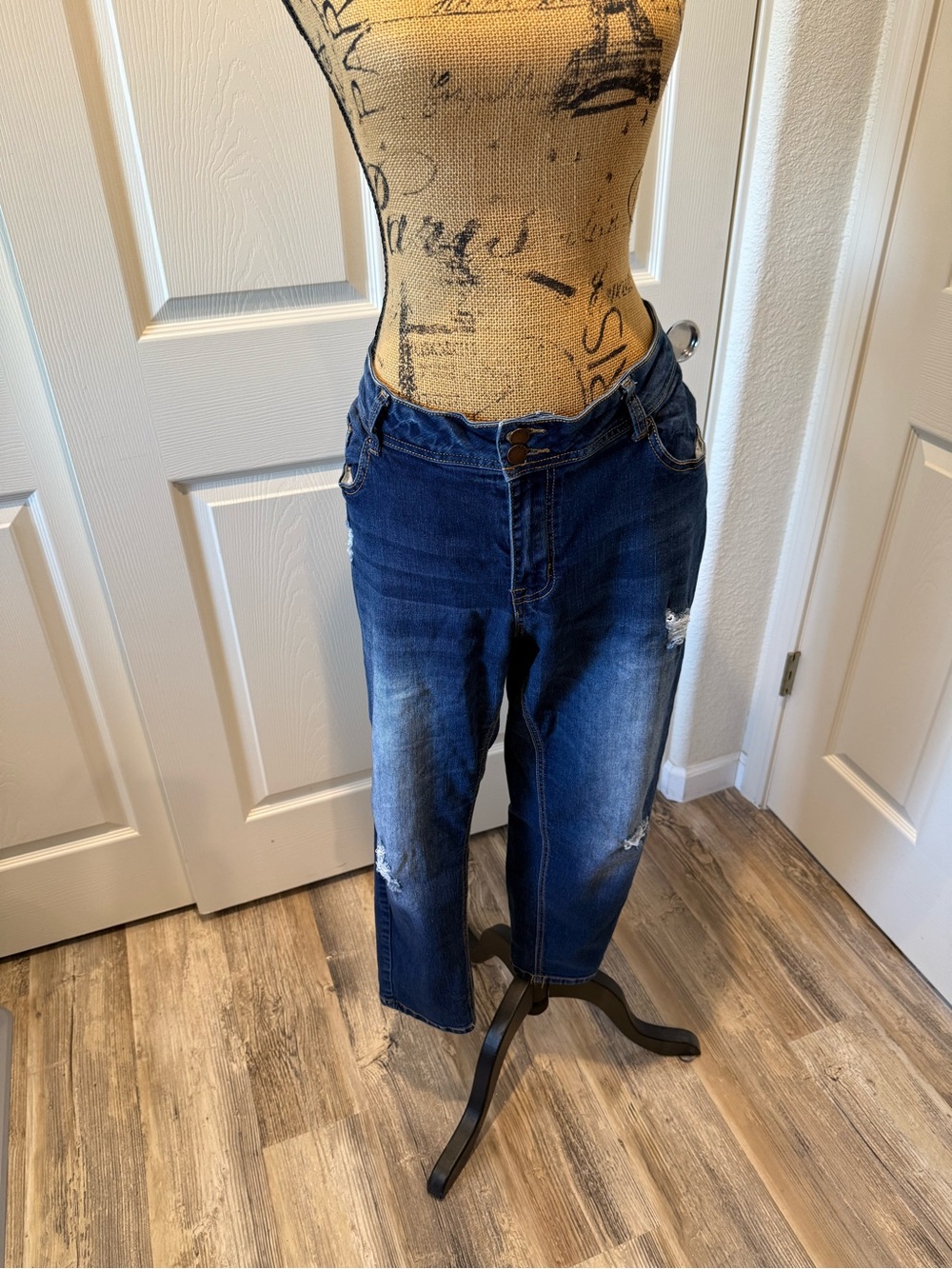 Encore Womens Skinny Jeans Blue Distressed Mid Rise Stretch